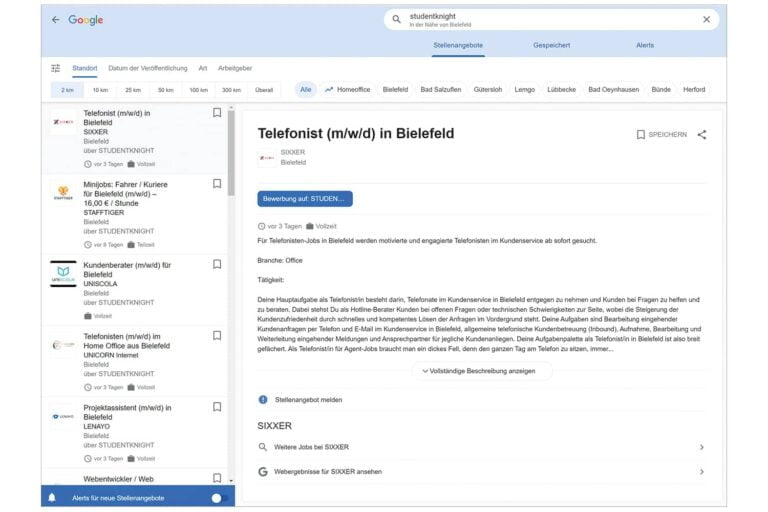 Google-for-Jobs für Handel und Verkauf